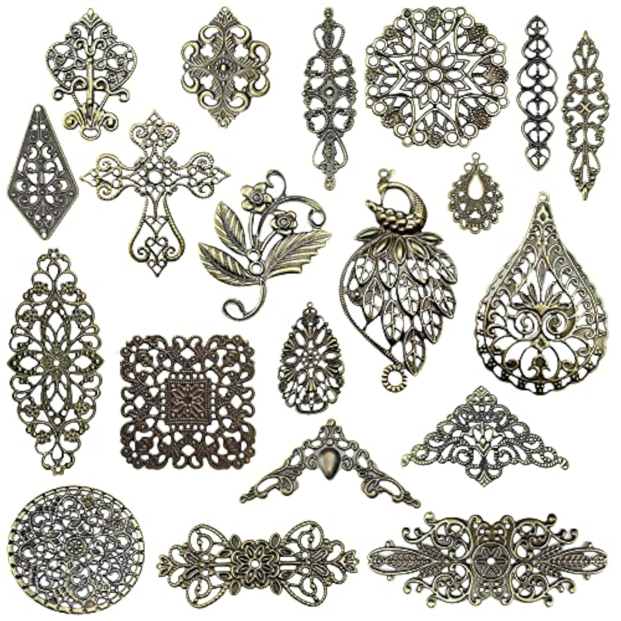 Antique Bronze Filigree Connectors for DIY Crafts
