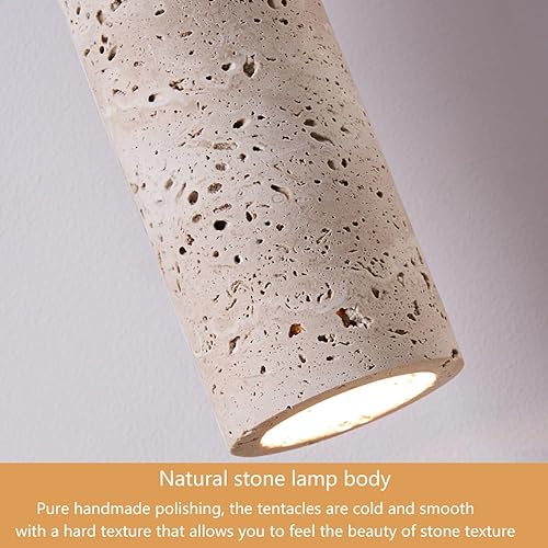 Miniatura 6 de Lámpara Colgante Minimalista Moderna Travertino Piedra Madera Natural Foco E27 Cable Ajustable para Cabecera Isla Cocina Cafetería Restaurante Sala