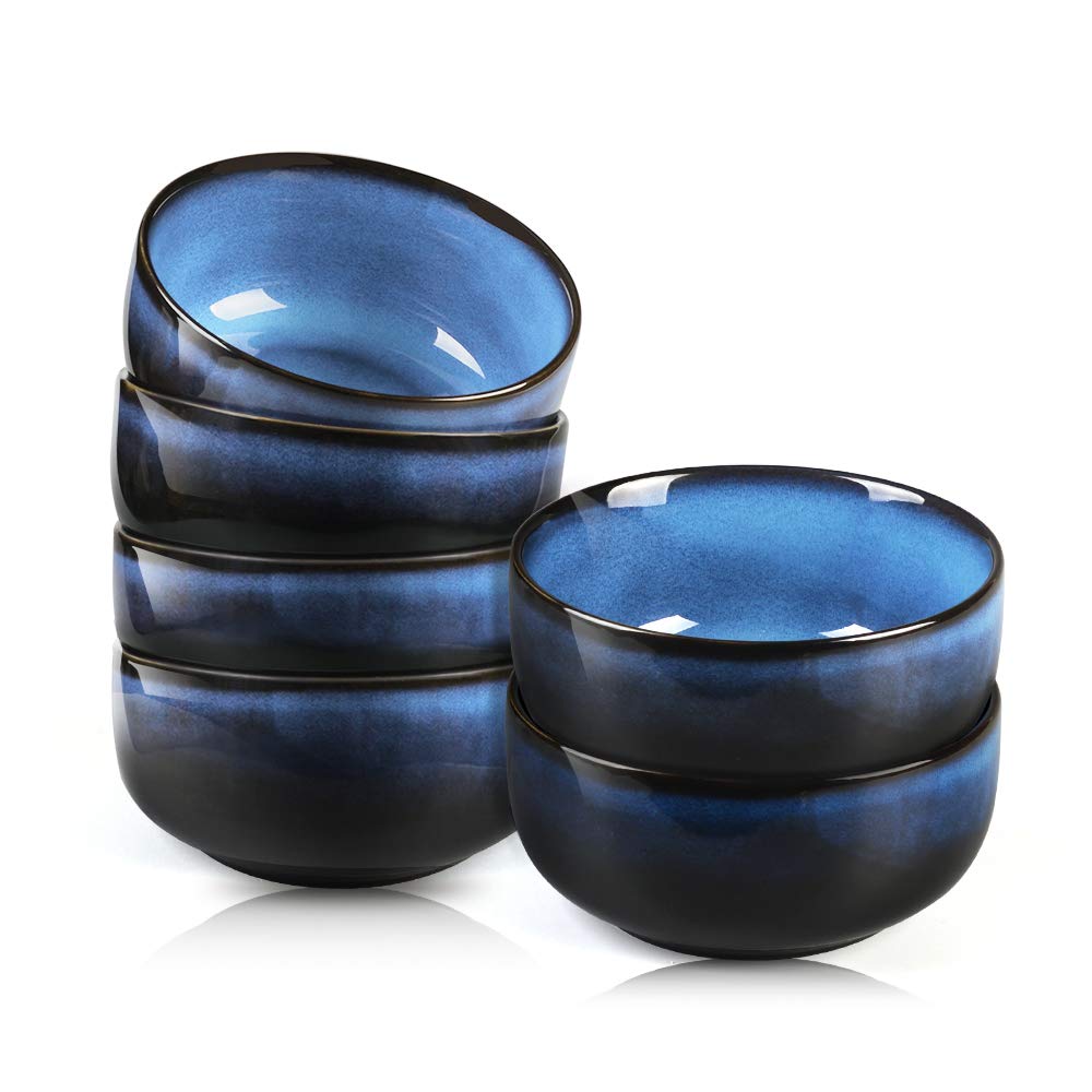 DANMERS 20 Ounce Porcelain Cereal Bowls Set,Soup Salad Dessert Pasta Fruit Bowls,Set of 6,Blue
