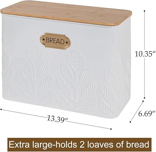 Miniatura 7 de NIKKY HOME Caja de pan blanca extragrande que ahorra espacio con tapa de madera, capacidad para 2 panes, contenedor vertical para almacenamiento de
