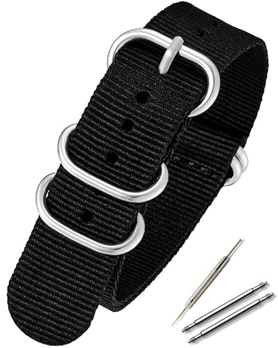 カルム NATO ベルト 腕時計 バンド G10 プレミアム ナイロン 時計 交換簡単 ストラップ 16㎜ ～ 24㎜ 交換説明書付き (16㎜, ブラック)