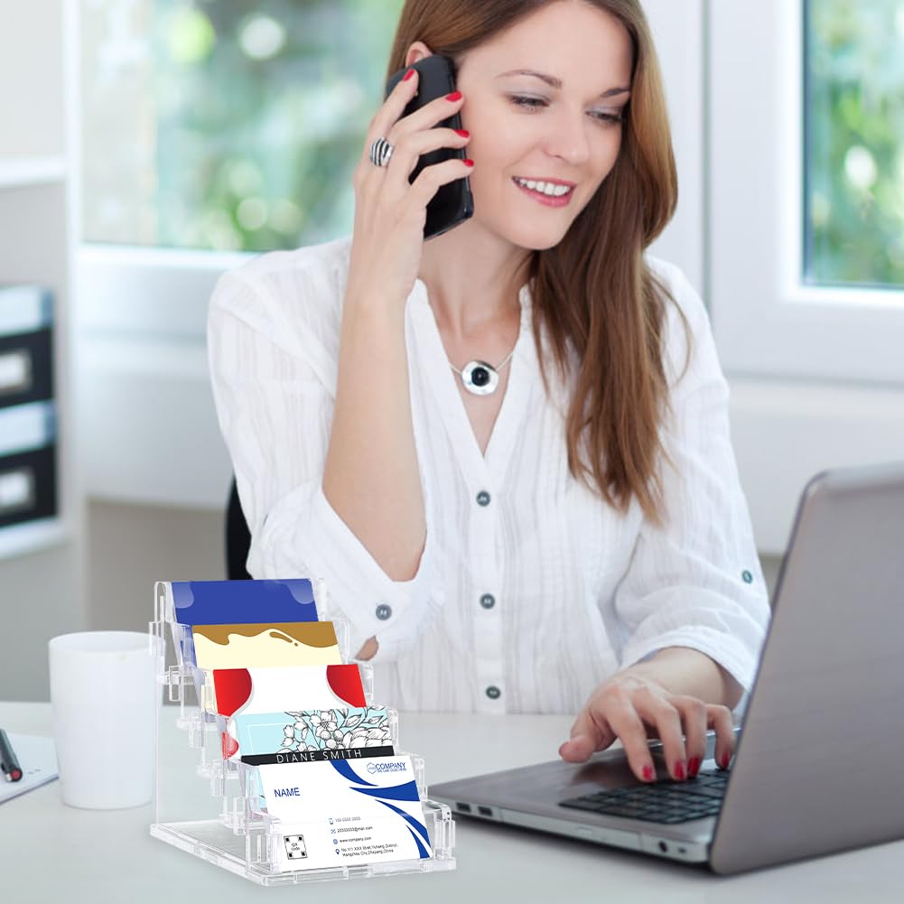 peacoblue Porta biglietti da visita per scrivania con 5 slot (circa 300 carte), espositore per carte in acrilico a 5 livelli per ufficio, mostra e posto di lavoro per organizzare più carte