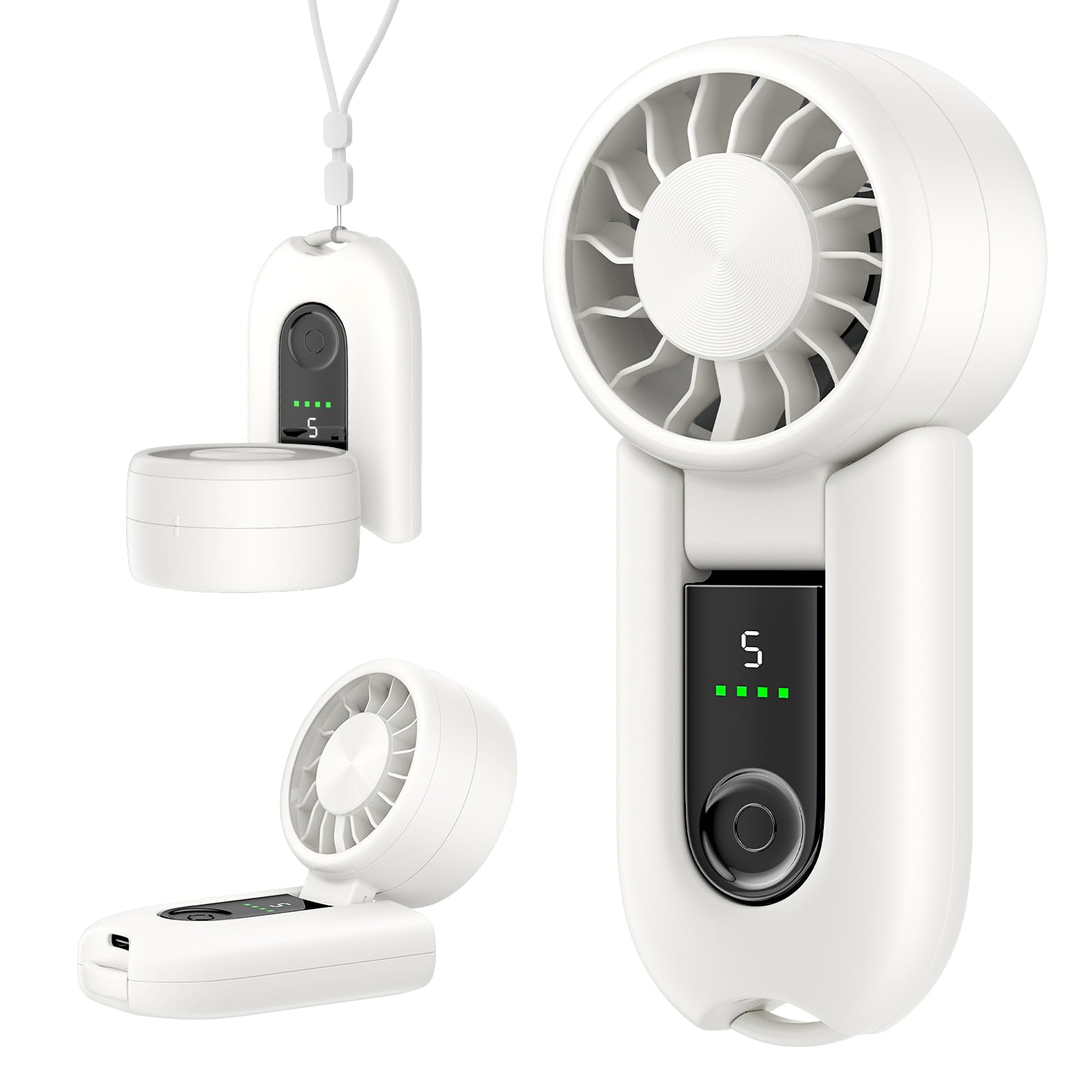 gabless Ventilador Portátil, Ventilador de Mano Recargable, Mini Ventilador USB Eléctrico Plegable con 5 Velocidades, Ventiladors de Sobremesa para Hogar Oficina Viajes (Blanco)