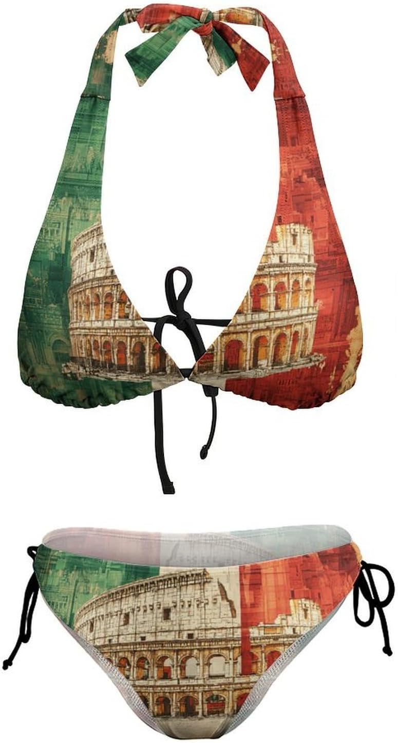 Italian Italy Flag Novelty Women's 2 Piece String Bikini Set Swimsuits Bathing Suit Swimwear