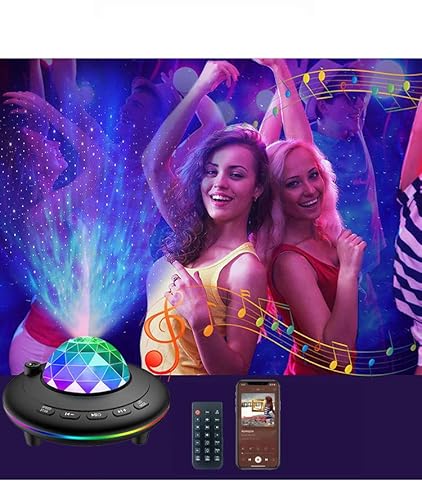 UFO Projetor de luz noturna，ondulação da água luz noturna sem fio bluetooth música atmosfera luz de