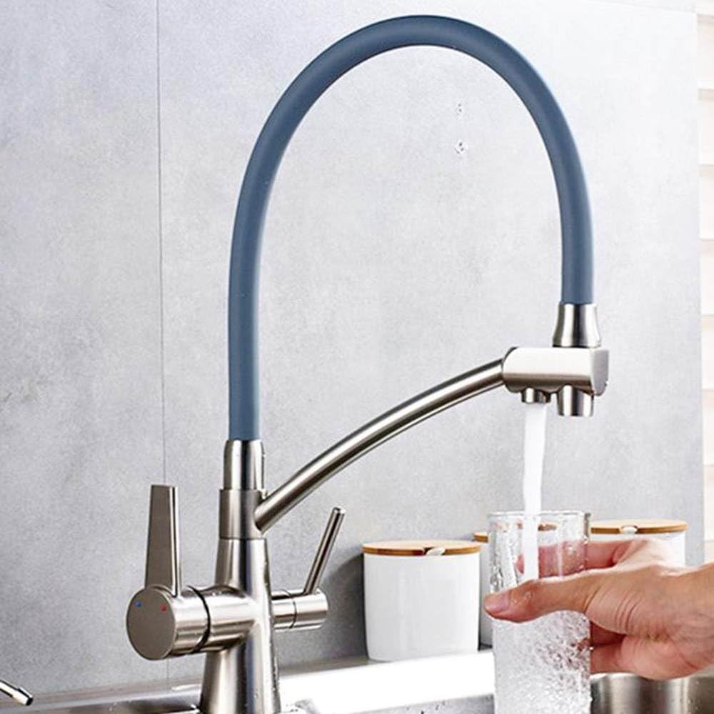 Rubinetto da Cucina Estraibile in Oro Spazzolato - Rubinetto con Filtro per Acqua Calda e Fredda, Design Moderno con Sistema Premium Purifin, Facile Installazione per casa e Cucina