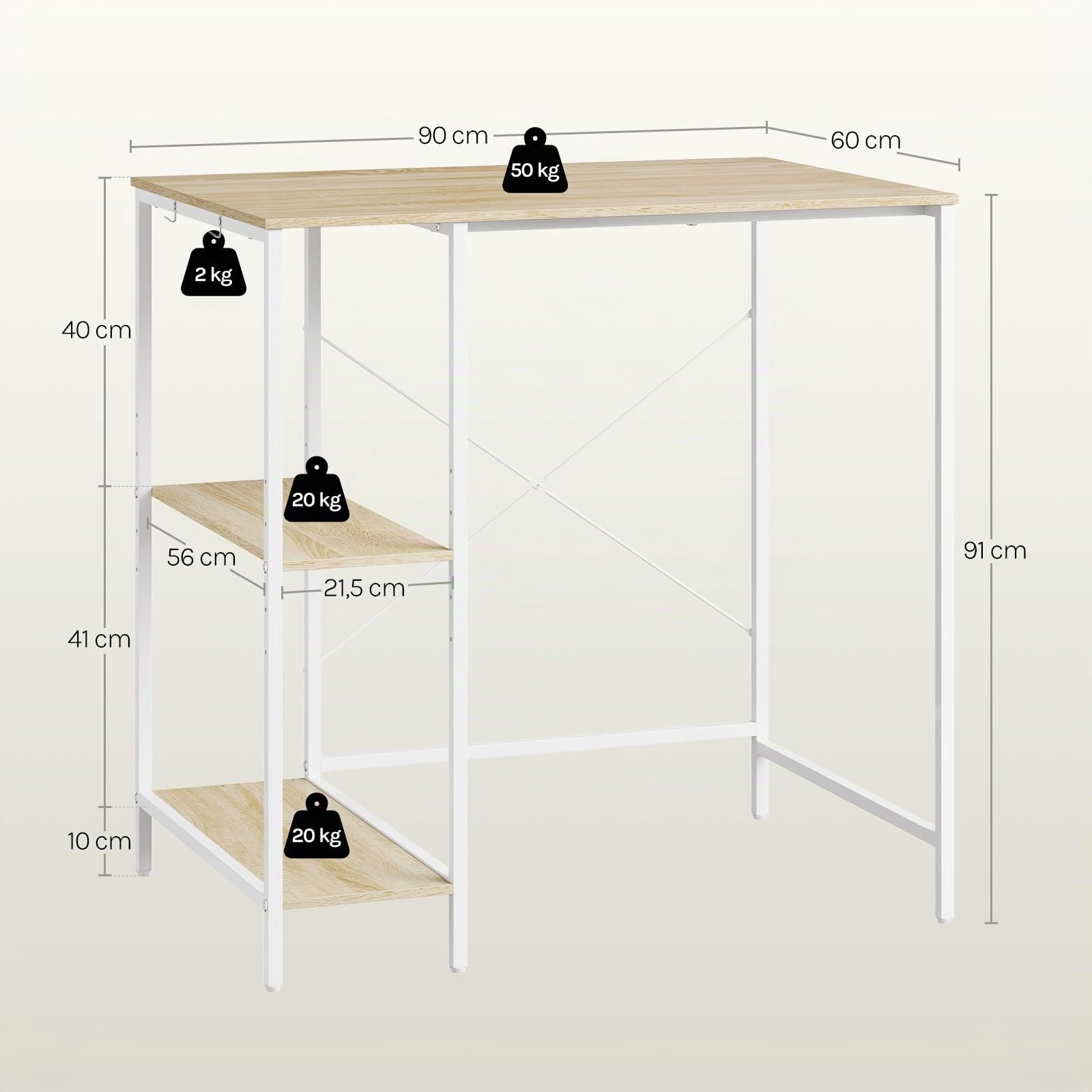 EUGAD Meuble Lave-Linge 2 Étagères Réglables Latérales 90x60x91 Blanc+Chêne | 2 Étagères Réglables, Latérales