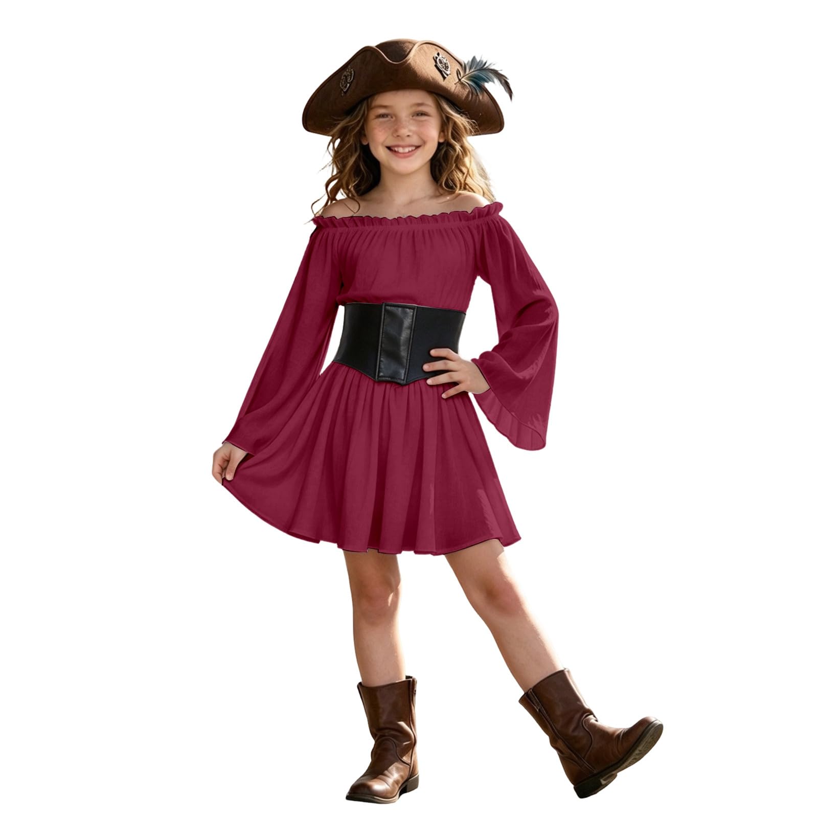 Girls Pirate Costume, Pirate Costume Kids with Pirat Dress and Corset Belt