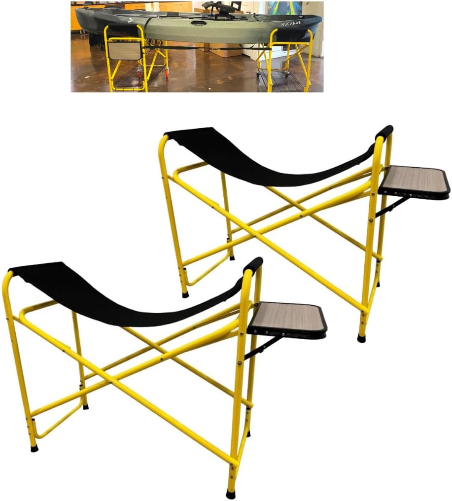 Suspenz Yellowfin Kayak and Canoe Rigging Stations with Side Tables, Fishing Kayak Work Stands, Indoor & Outdoor Use, Canvas Slings, 350 lbs Load Capacity (55-0141)