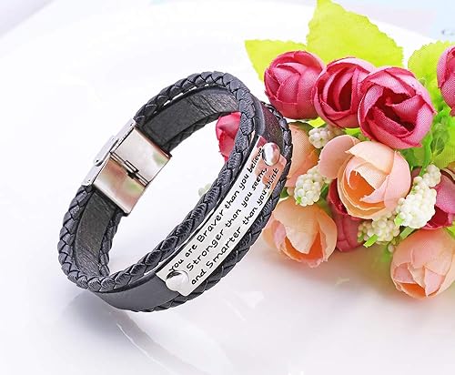 Miniatura 4 de Regalos inspiradores para mujeres con texto en inglés "You are Loved You are Valued You are Beautiful", pulsera inspiradora de cuero apilable,