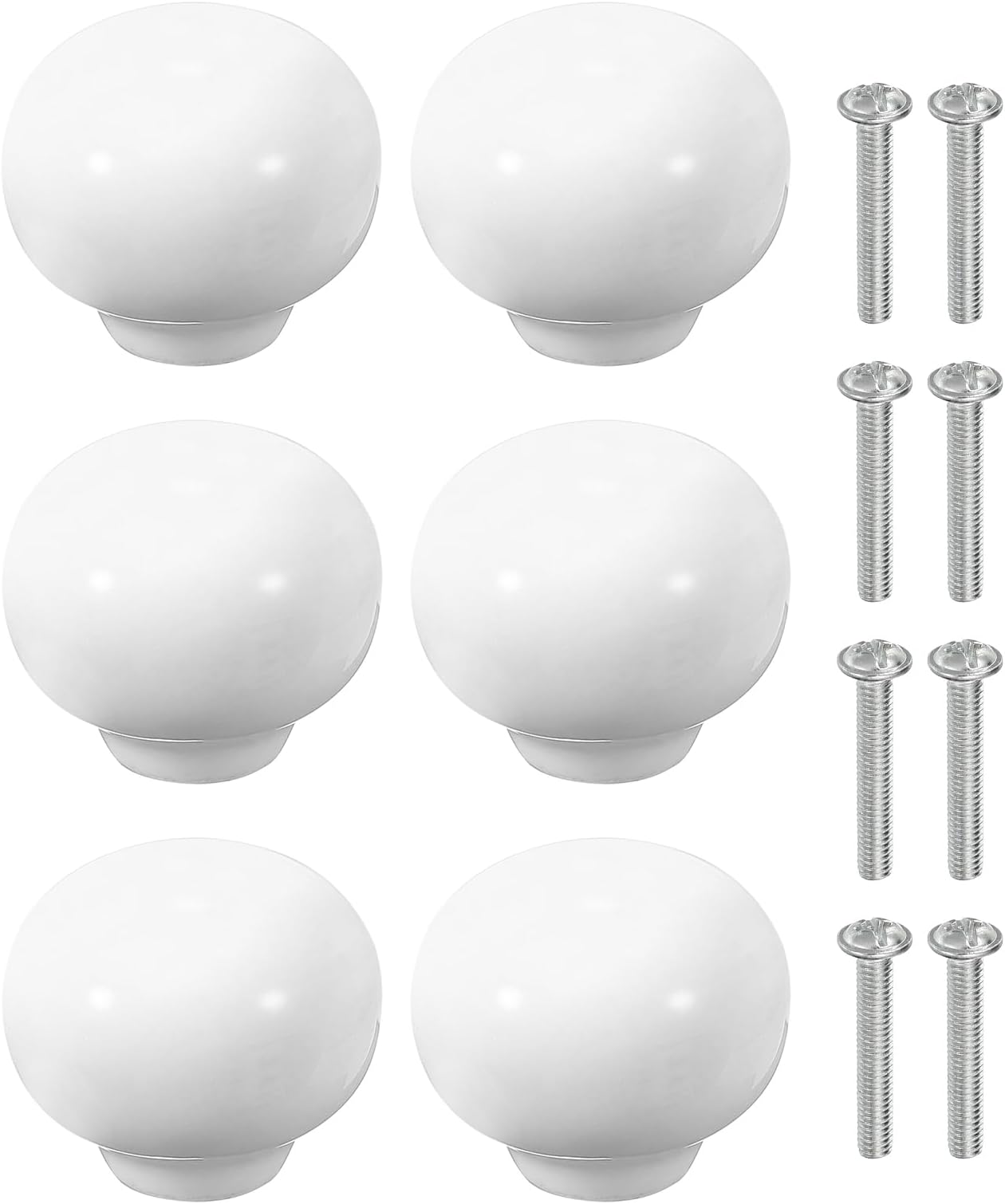uxcell 6 Pack Ceramic Cabinet Knobs, 1.3 Inch Round Ceramic Drawer Knob Dresser Pulls with Mounting Screws Knobs Modern Furniture Handles for Kitchen Closet Cupboard, White