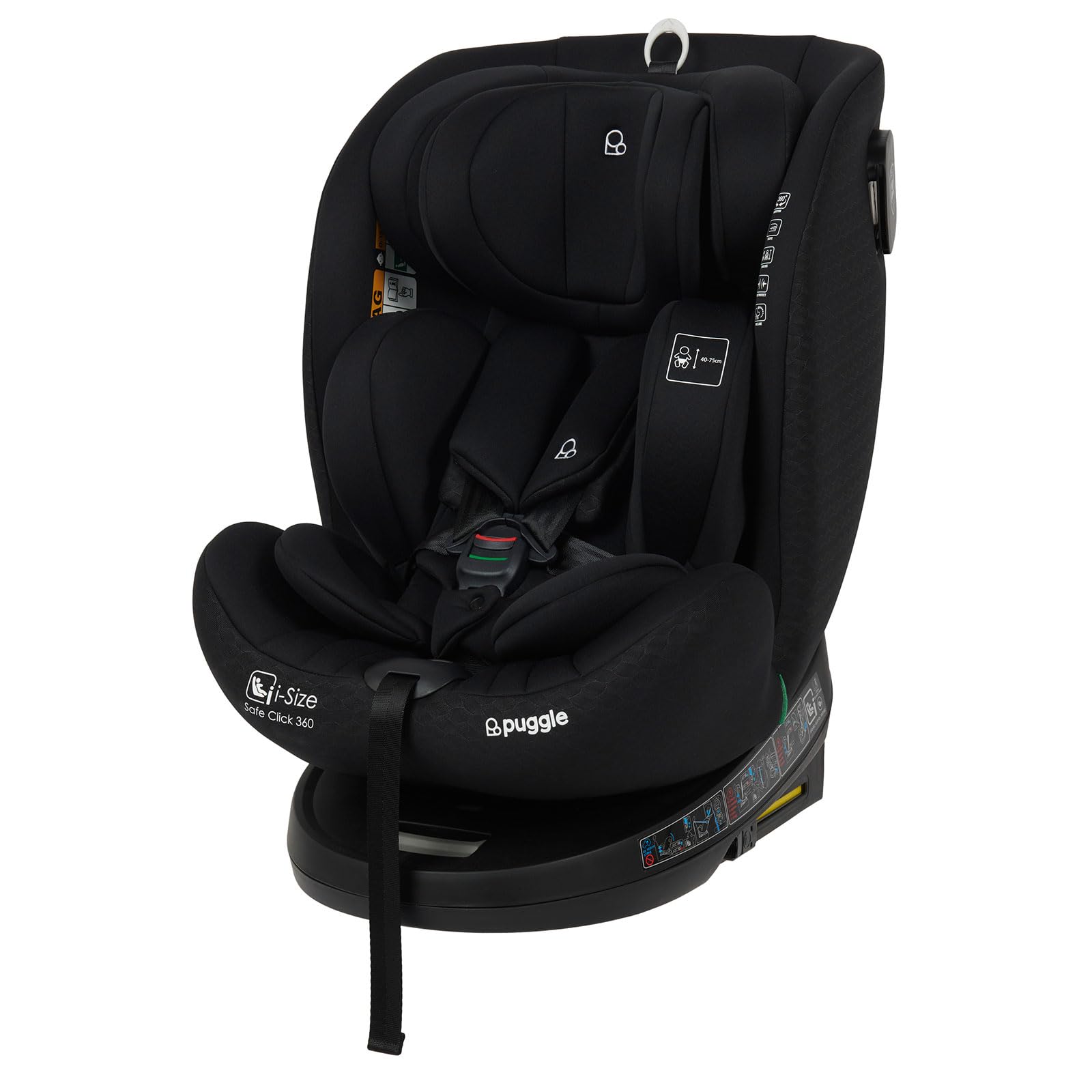 Puggle Safe Click i-Size R129 40-150cm 360 Rotate ISOFIX Eco Car Seat - Storm Black (0-12 Years)