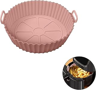 Hudux 1PCS Silicon Air Fryer Liners I Round Silicone Basket Baking Tray I Pot with Ear Handles I Nonstick Reusable Heat Re Price In India
