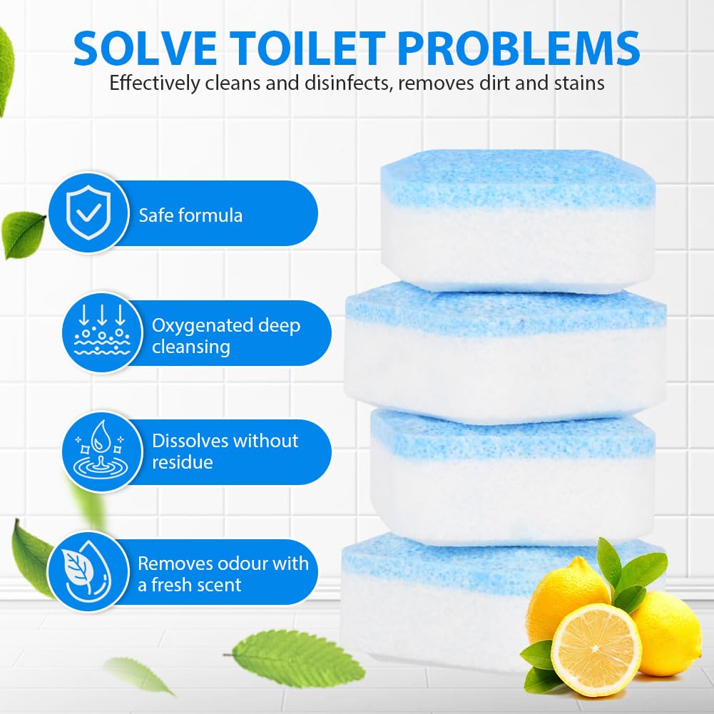 Tabletki do spłukiwania spłuczki, 12 sztuk Tabletki czyszczące do WC, Automatyczne tabletki do spłukiwania toalet przeciwko osadom wapiennym, kamieniowi i zapachom, do gruntownego czyszczenia WC