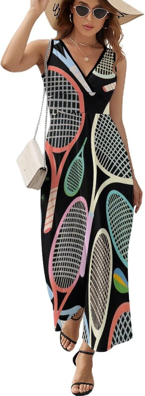 Women's V-Neck Sleeveless Midi Tank Dress for Vacation Party Wedding