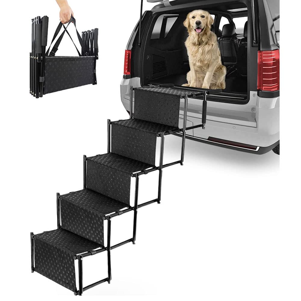 SkadeDog Car Step Stairs,Folding Pet Ramp, Lightweight Portable Auto Large Dog and Cat Ladder Indoor Outdoor Use for Cars, Trucks and SUVs Cargo, Couches and High Beds (5 Steps)