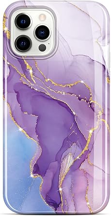 BAISRKE Compatible with iPhone 14 Pro Case, Gold Sparkle Glitter Marble for Girly Women,Shockproof Flexible Bumper Soft TPU Cover for iPhone 14 Pro 6.1 inch 2022 - Purple Glitter