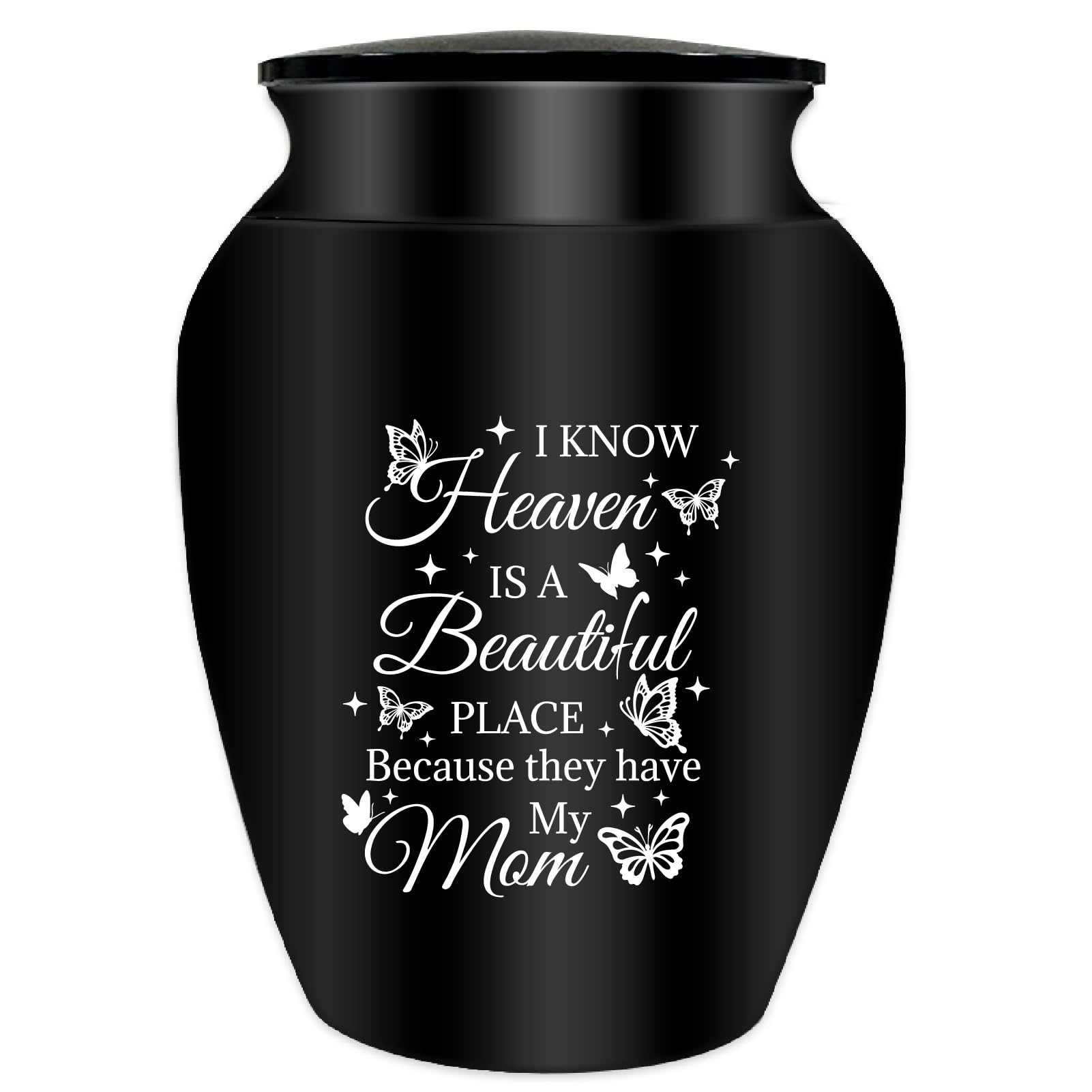 CREATCABIN Mini Urn for Ashes Small Keepsake Urn for Human Ashes Aluminum Ashes Holder Funeral Cremation Engraved Word with Velvet Bag Memorial Gift for Mom Dad Family Friends 2.6x1.8 Inch Black