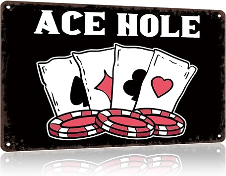 لوحة لافتة معدنية عتيقة Ace Hole Addicted to Gamin ملصق لافتات صفيح مضحكة لـ Man Cave Basement Pub Farmhouse Diner Cafe ديكور حائط خارجي 8x12 بوصة