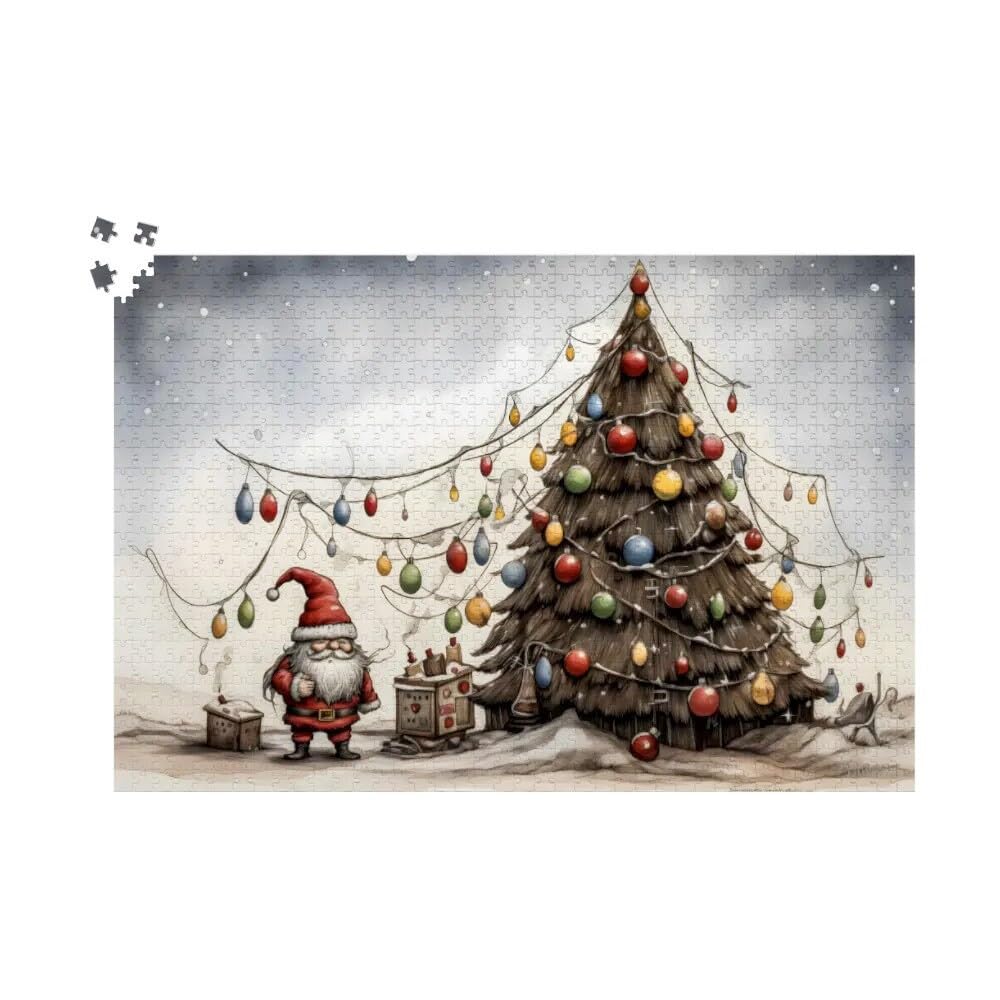 Folk Art Christmas Gnome Jigsaw Puzzle 1000 Pieces: Enchanted Christmas Tree, Winter Family Game, Festive Spirit, Whimsical Puzzle