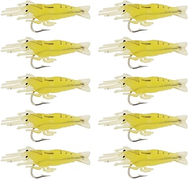 30PCS Soft Shrimp Lure Length 4cm Shrimp Worm Bait Soft Lure Shrimp Simulation Soft Prawn Lure Bait Hook for Saltwater Freshwater Bass Trout Catfish Yellow