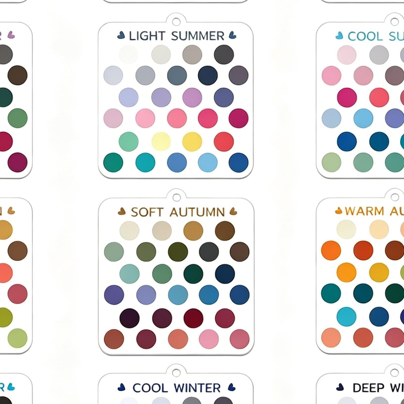 Cartes de sélection de couleurs saisonnières, lot de 12 pièces en acrylique portable, cartes à motifs de couleurs avec organiseur de porte-clés, guide pratique pour vêtements, rouge à lèvres, fard à