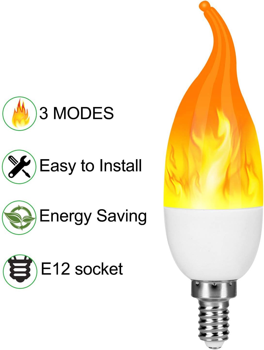 Venforze E12 3 Mode LED Candelabra Flame Light Bulbs 8 Pack, 1.2W Warm White, 1800k Candle Light, Flame Tip for Christmas Party Decorations