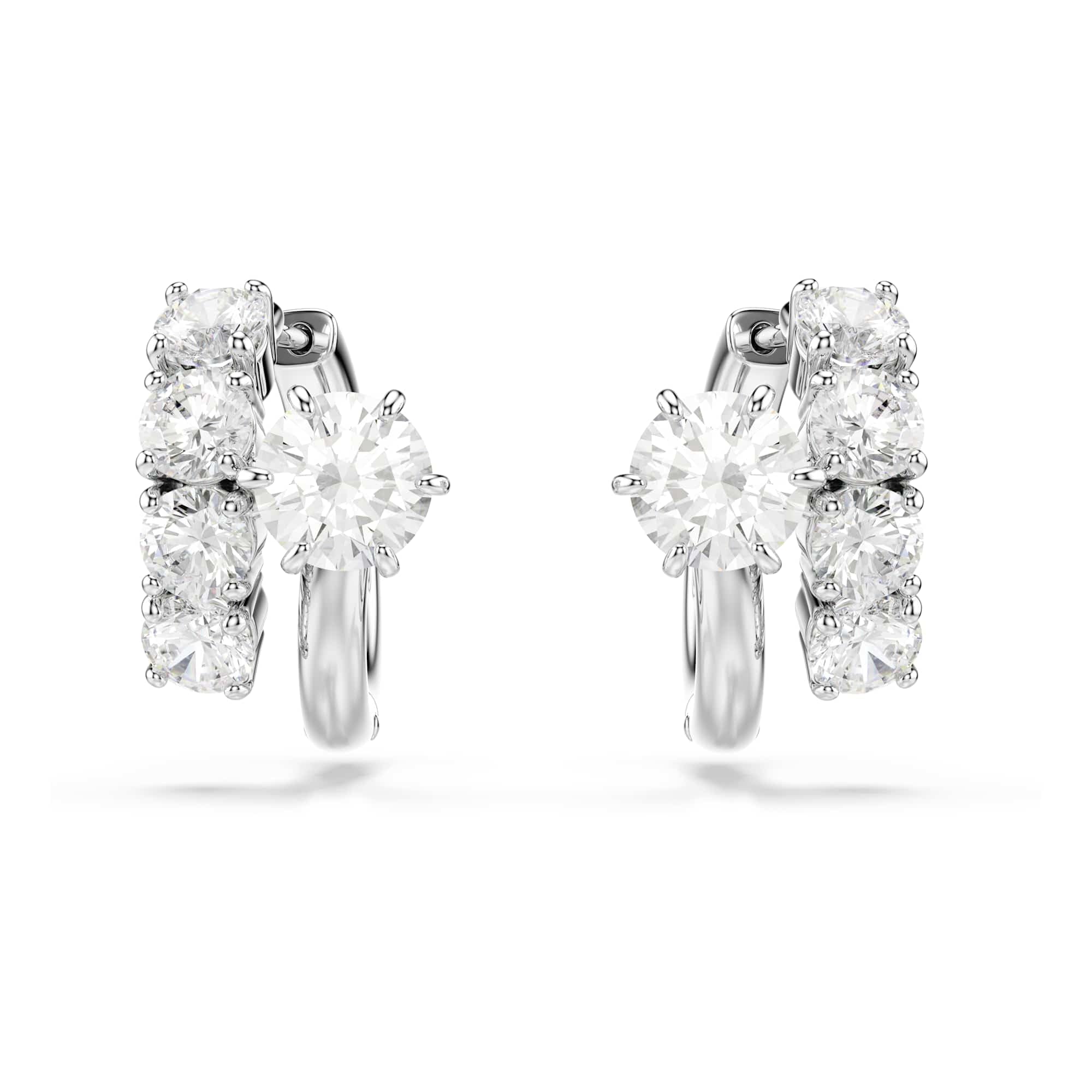 Swarovski Matrix Pendientes De Aro, Talla Redonda, Blanco, Baño De Rodio