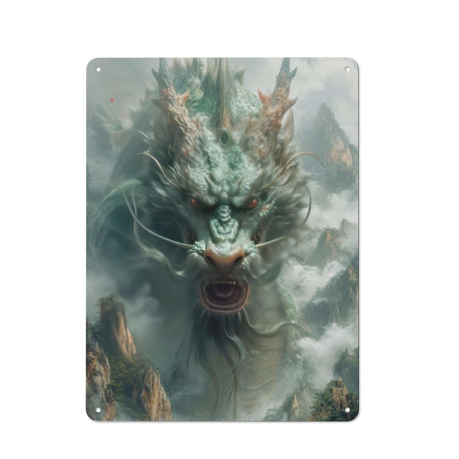 Junmoney Ancient Green Dragon Metal Sign 40X30cm With For Workshop Wall, Rustic Decor, For Garage, Workshop And Man Cave Decoration