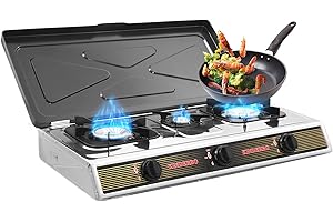 Estufa de cocina de gas propano de 3 quemadores de acero inoxidable para exteriores