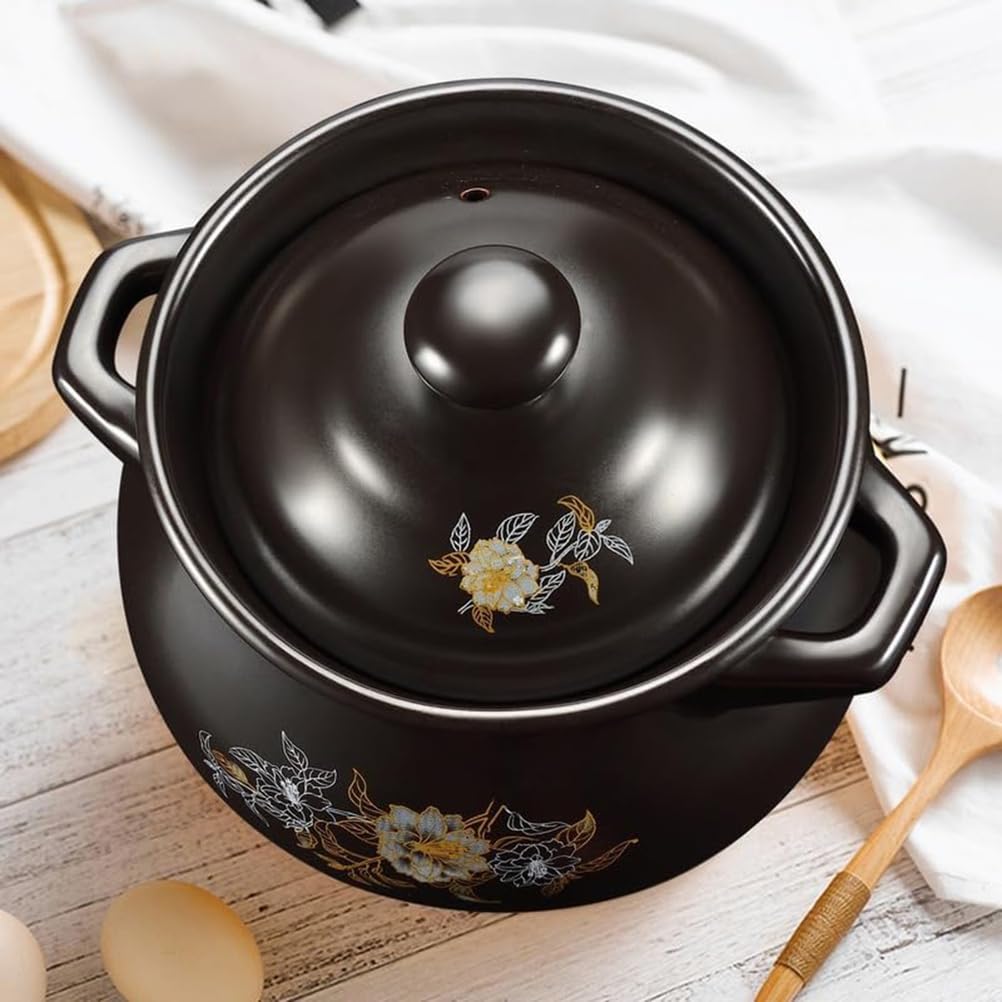 Olla de cerámica para guisos, Cacerolas pequeñas de cobre for estofado con tapa, ollas arcilla for cocinar arroz, olla barro, resistente al calor(6L/5.4Quarts)