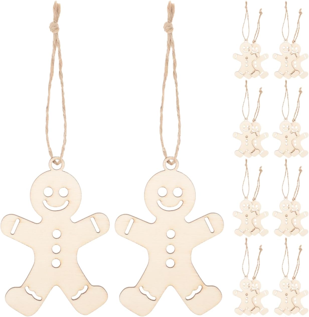 Baluue Gingerbread Man Craft Ornaments 100Pcs Unfinished Wooden Christmas Hanging Decorations with Ropes for DIY Holiday Party Supplies 100pcs