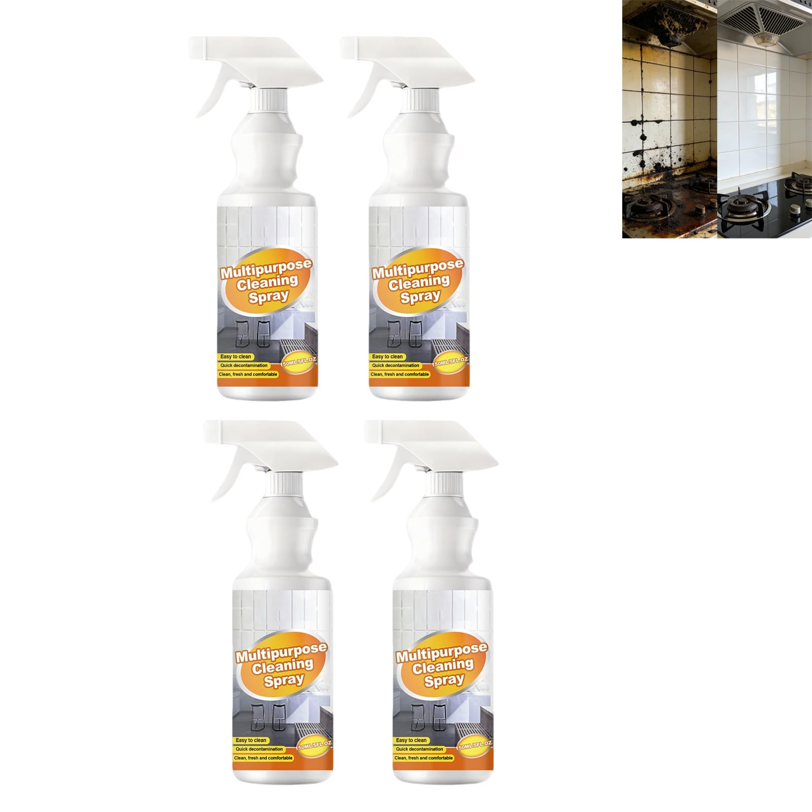 Entfetter-Reiniger, Stark Schäumender Küchenreiniger-Spray, Löst Eingebranntes Fett, Entfernt Ölflecken in Der Küche, Mehrzweck-Flecken- Und Ölentferner Für Backofen, Herd, Dunstabzugshaube. (4PCS)