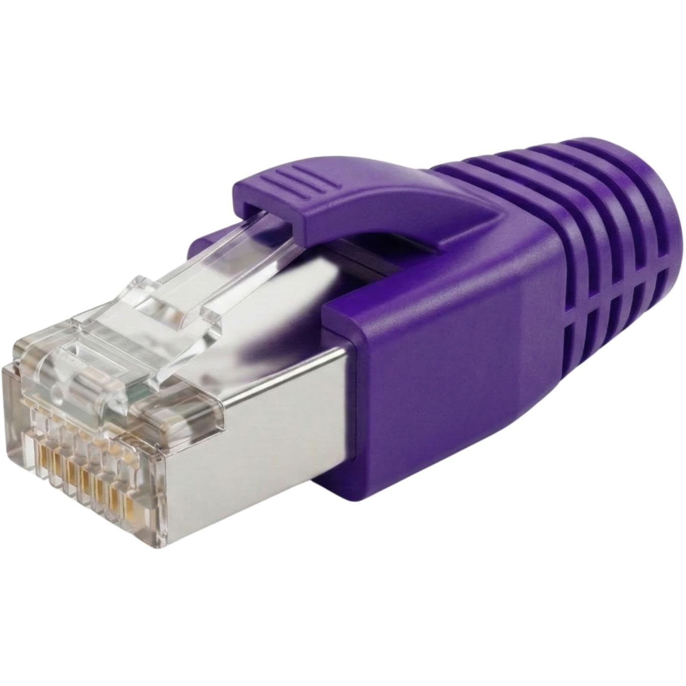 Lumonic 100x Netzwerkstecker RJ45 Stecker Lila I Mit Zugentlastung, Einführhilfe & Knickschutz I Crimpstecker für CAT5, CAT6 und CAT7 Netzwerk-LAN-Kabel