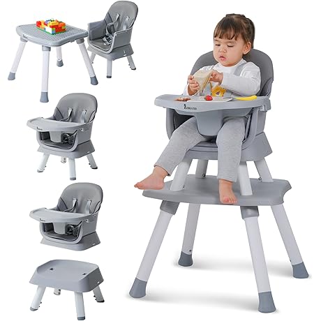 8-in-1 Coneptual Convertible Zebrater Highchair for Versatile Use(Grey)