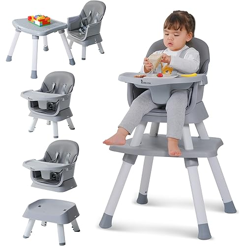 Baby Highchair,8 in 1 High Chairs for Babies and Toddler,Convertible HighChair for Baby, Kids Learning Table,Building Block Table,Kids Stool Table Chair Set with Removable Tray(Grey)