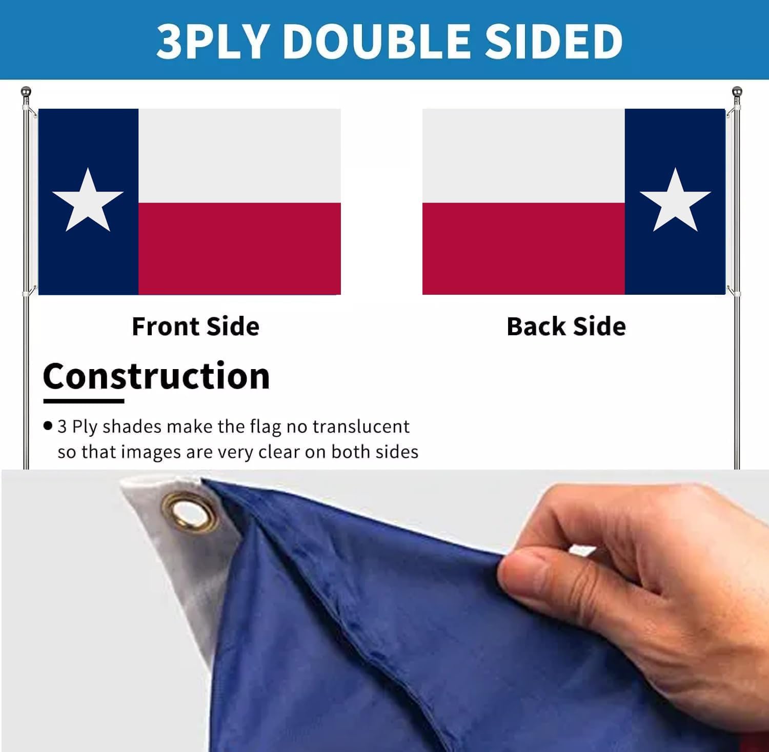 Texas State 3x5 Flag for outdoor Heavy Duty double sided 3 Ply TX Texas Flag Banner with Brass Grommets, Fade-Resistant for Home, Garden, and Official Display
