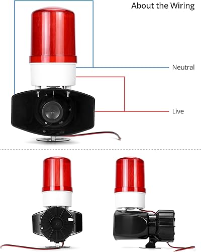 Miniatura 4 de QWORK Alarma de sonido y luz AC110V, alarma de alta intensidad de 115dB con 90-150 destellos por minuto, sistema de advertencia de emergencia LED de