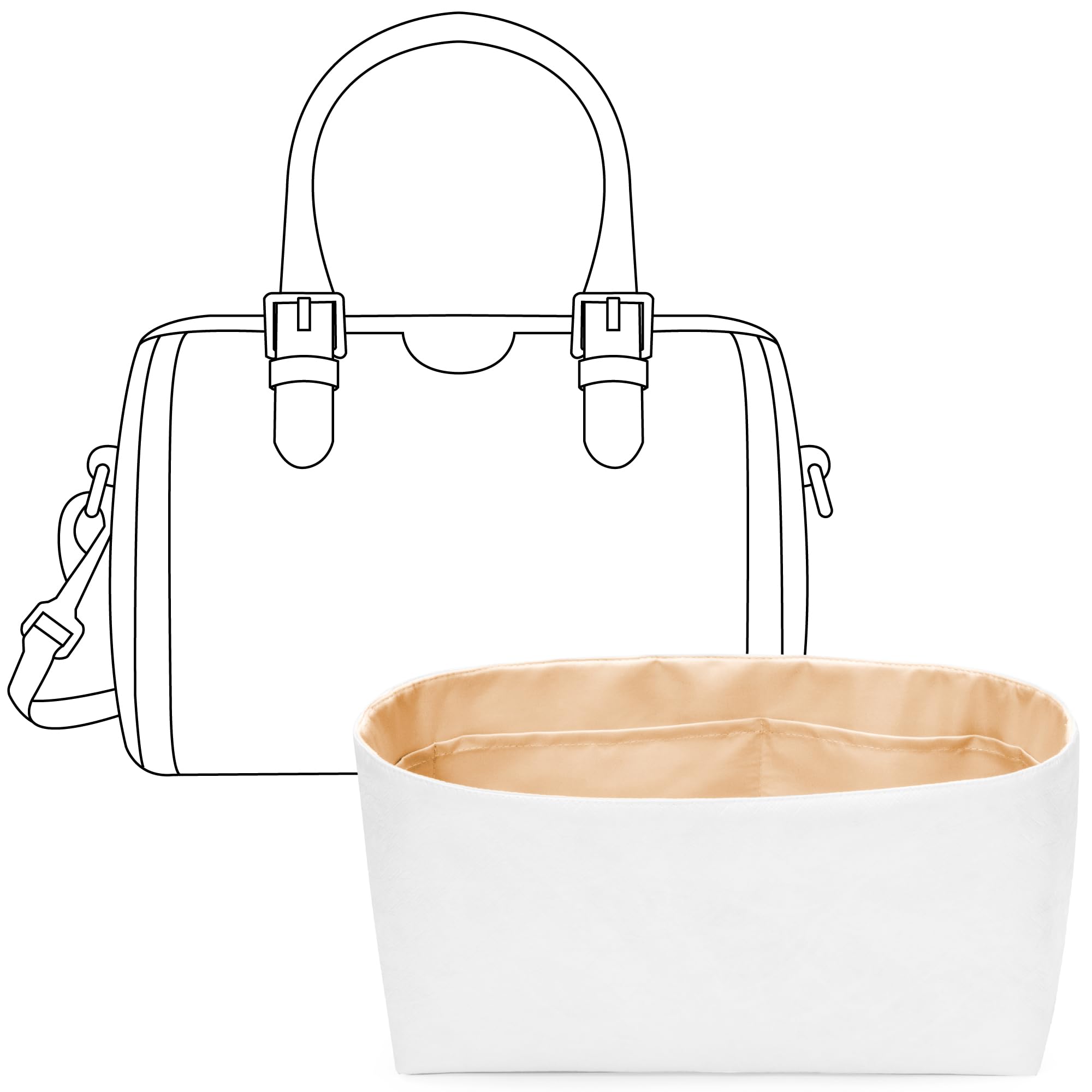 FANJI Project Tote Bag Organizer Insert for TORY BURCH T Monogram Mini Boston Bag, Custom Fit Inside Premium Vanile Lightweight WaterResistant Purse Insert