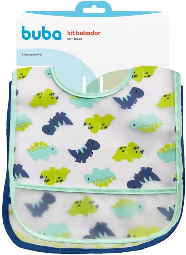 Kit 2 Babadores com Bolso - Dino, Buba, Multicor, Pacote de 2
