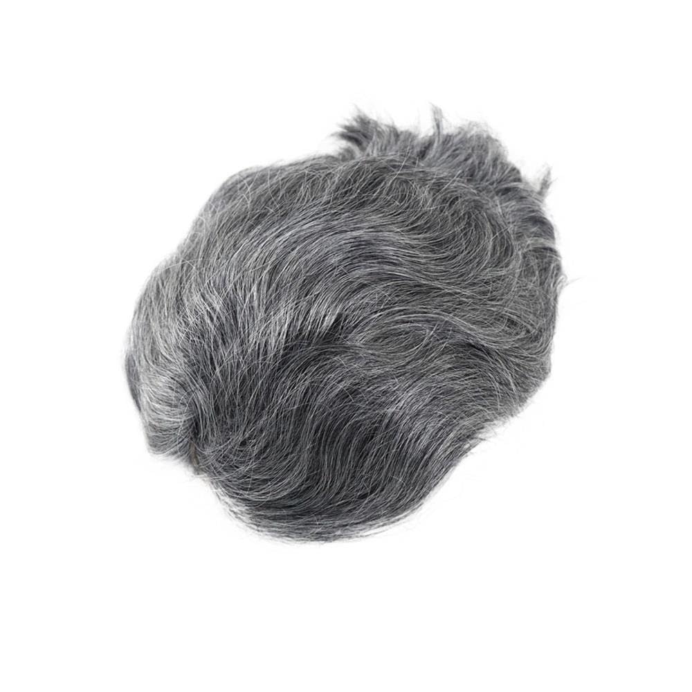 Pezzo di capelli umani grigi da uomo, base in PU mono pizzo da uomo