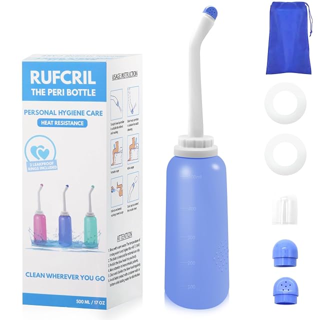 RUFCRIL Peri Bottle Portable Travel Bidet with Bag TPE Material Can Be Boiled 17oz 500ml with 2 Sealing