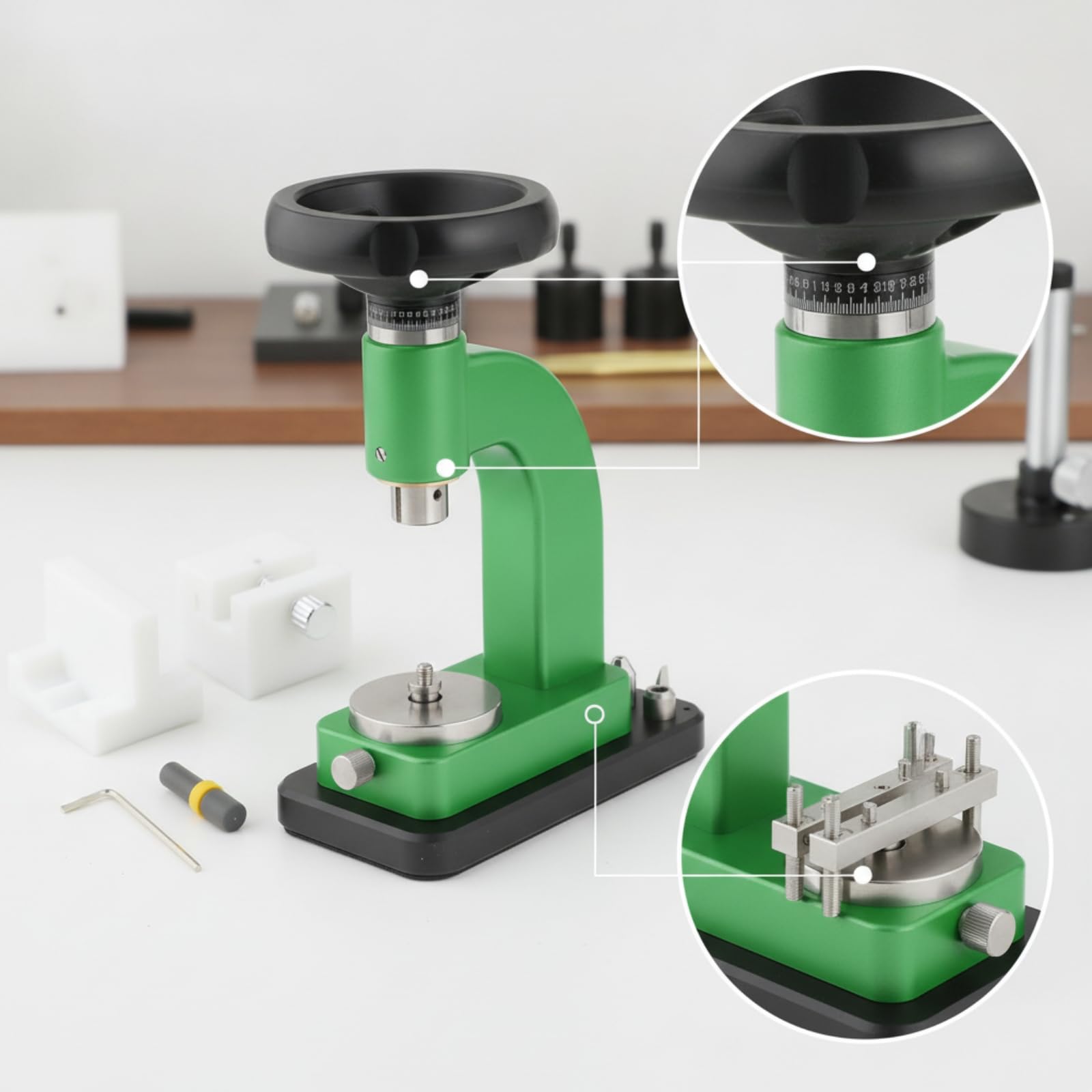 Pressa Riparazione Orologi Piano Metallico Regolabile Attrezzo Orologeria Strumento Tecnico, Verde