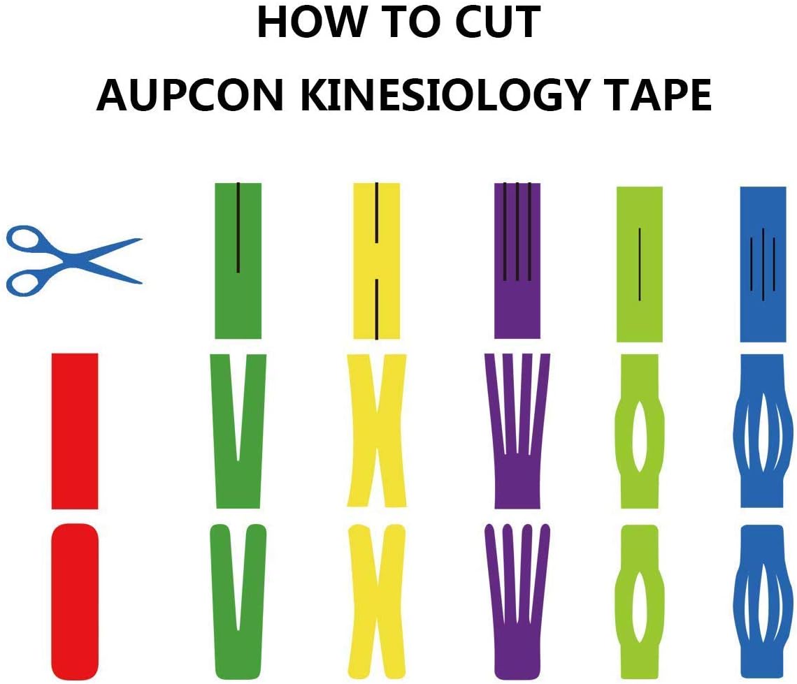 AUPCON Kinesiology Tape Elastic Therapeutic Athletic Tape Hypoallergenic Breathable Cotton Sports Muscle Tape Therapy Recovery Support for Knee Shoulder Ankle Elbow Shin (Black-precut-6rolls)
