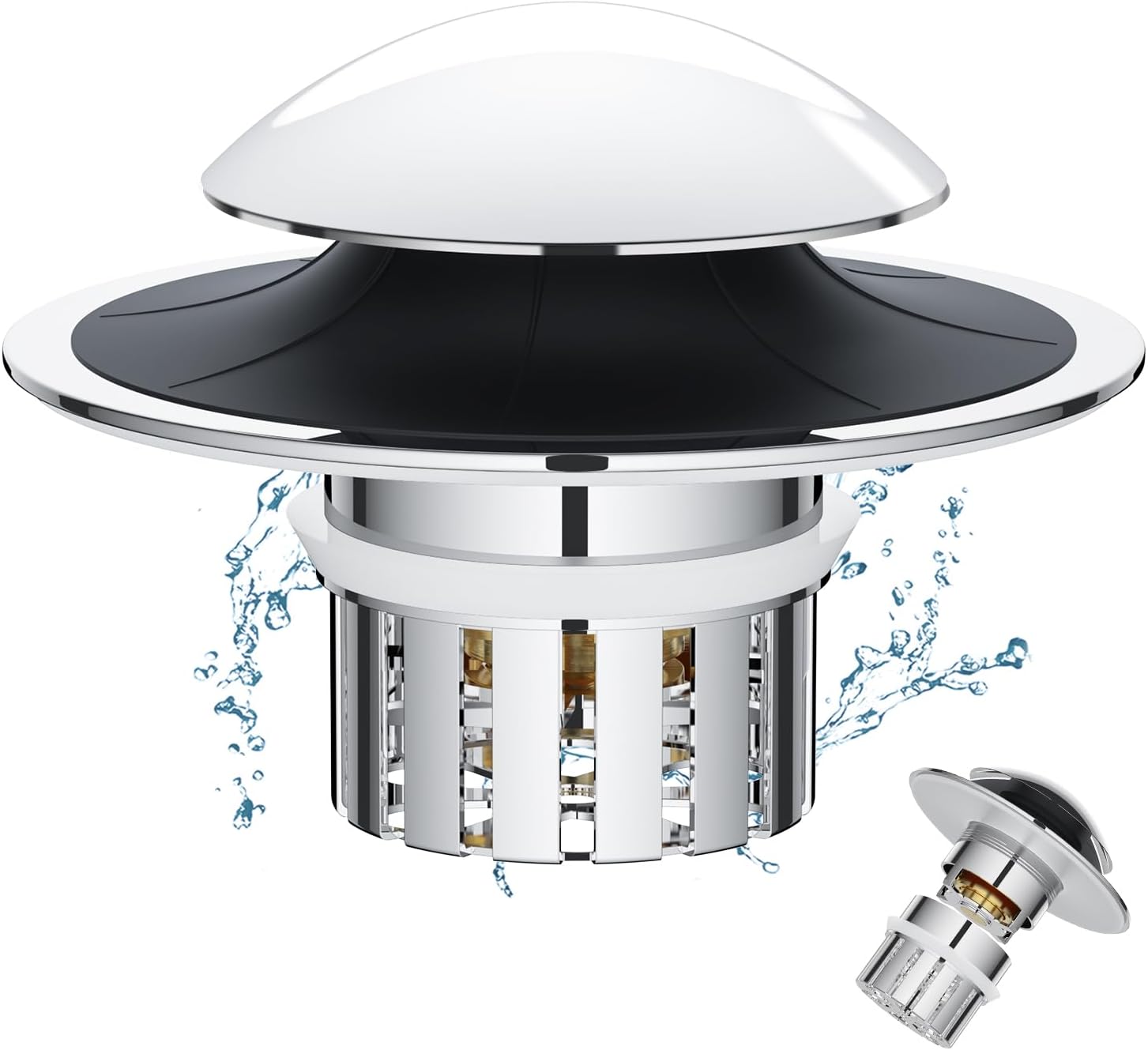 Universal 2 in 1 Bathroom Sink Stopper with Removable Filter Basket, Pop Up Pure Copper Bathroom Sink Drain Strainer, Anti-Clogging Bathroom Drain Stopper Sink Plug for 1.06"-1.65" Basin Drain Holes (Silver With Removable Basket) Thumbnail