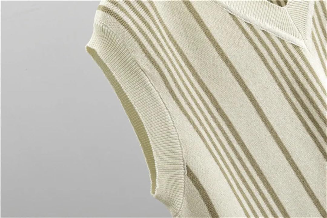 T-shirt da donna senza maniche a righe in maglia con scollo a V in seta di ghiaccio Pullover Tank Tee Suits Streetwear pantaloni a gamba larga abiti