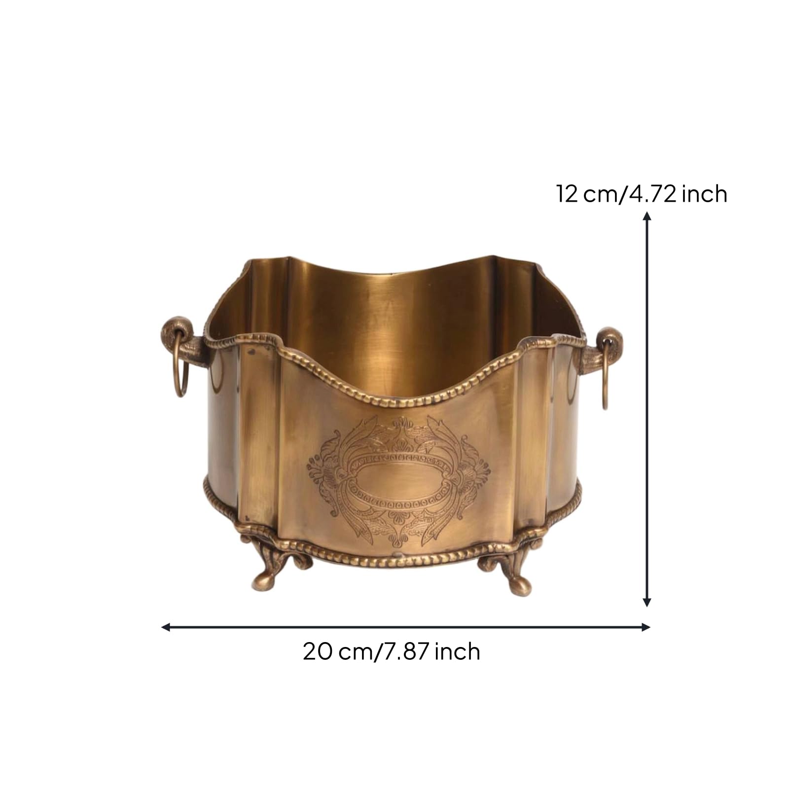 Jarrón Metal Dorado Envejecido Contenedor corativo Metal Ornamental Recipiente para Recibidor, Europeo, Con Doble Asa Y Grabado