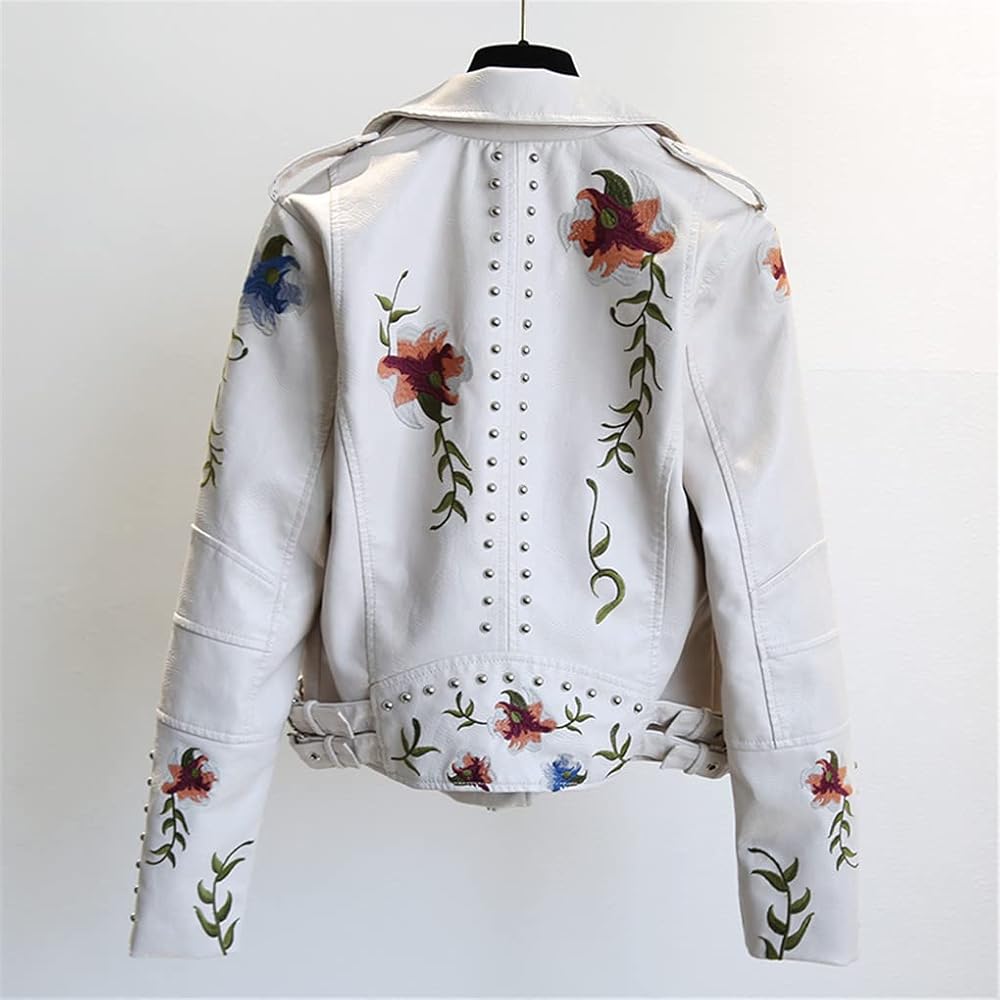 Jegsnoe Spring Autumn Faux Leather Jacket Women Floral