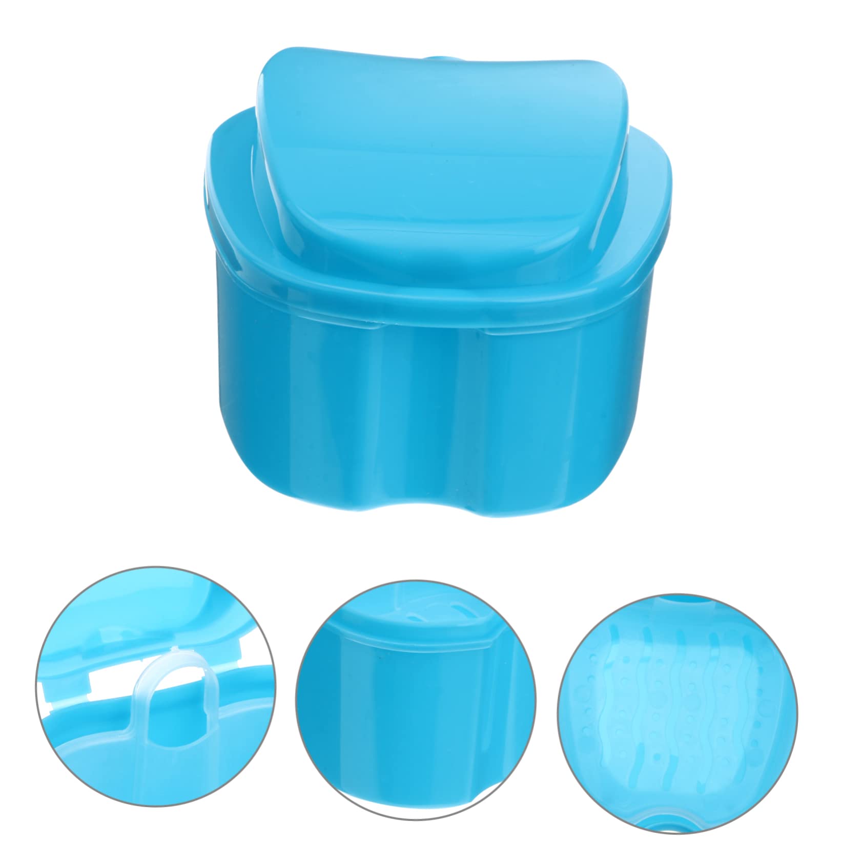 Healeved Boîte Rangement Sécurisé pour Prothèse Dentaire en Pp Bleu avec Panier de Rinçage et Filet Suspendu, Mini Style Européen pour Dentier des Voyageurs