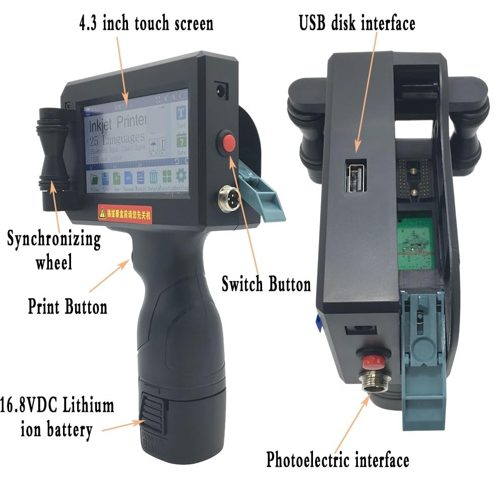 Stampante a getto d'inchiostro portatile, touch screen 12,7 mm Stampante a getto d'inchiostro portatile Stampante per etichette codificatore ad asciugatura rapida Stampante termica con logo QR Code
